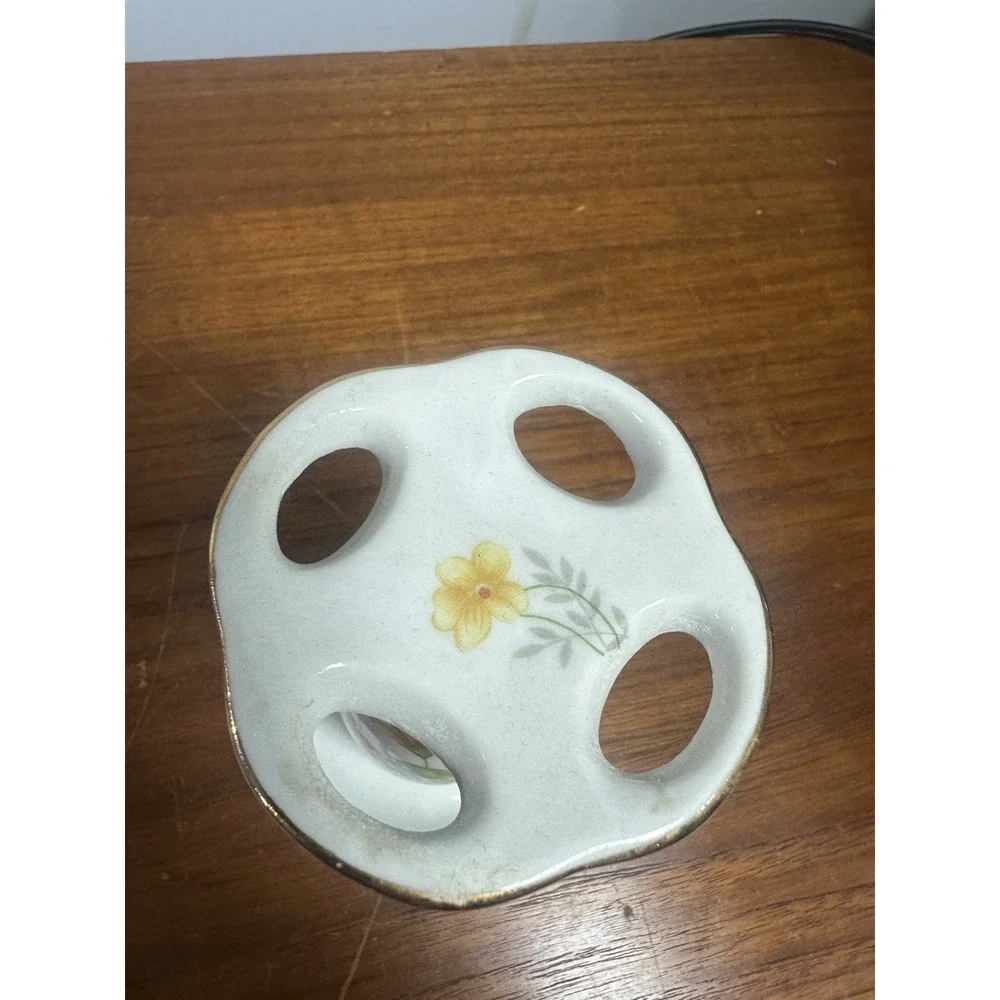 Vintage Mcm Ceramic Floral Toothbrush Holder 4-Slot Yellow Flowers